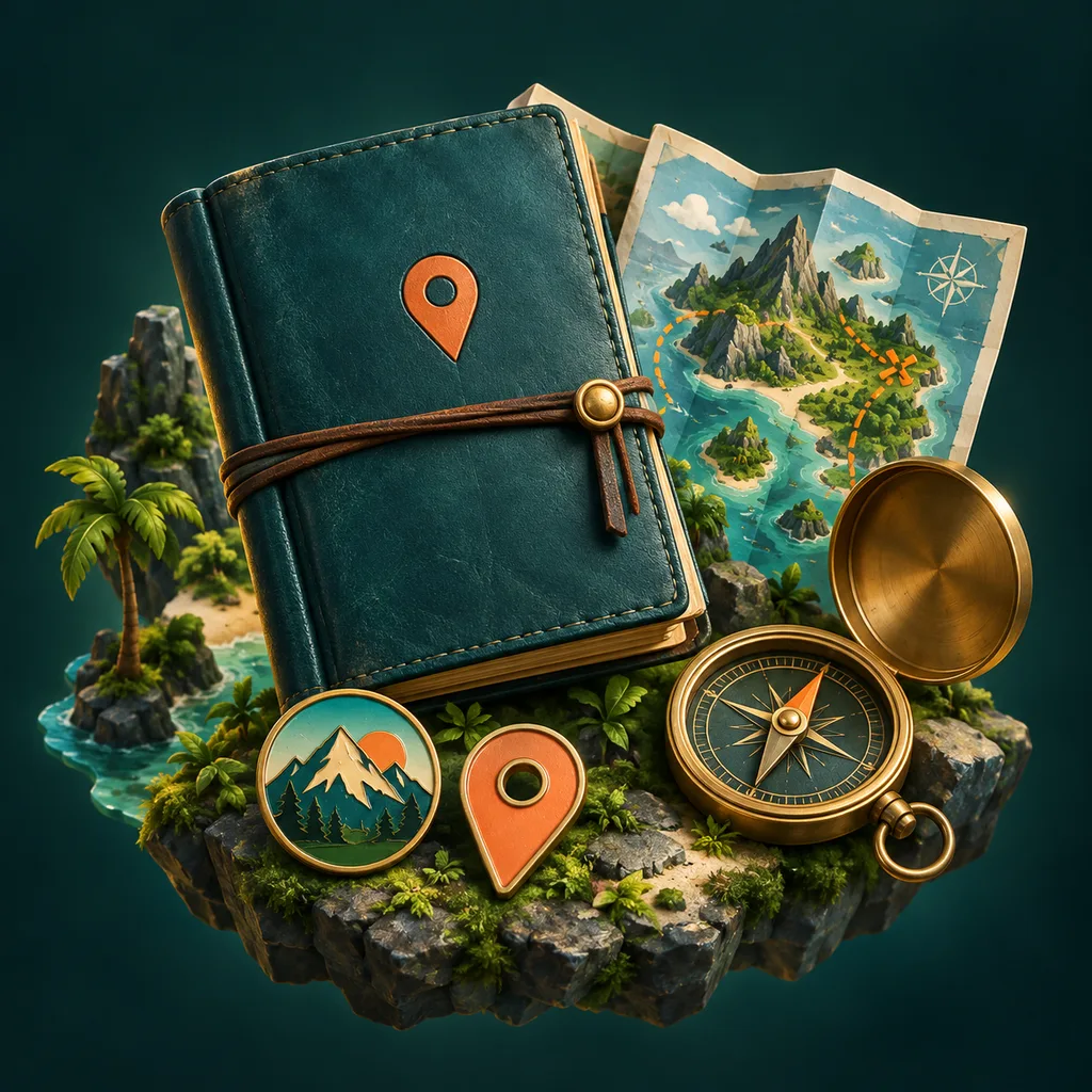Decorative illustration of expedition equipment in the PinPonder palette: fictional artwork, not a real photograph.